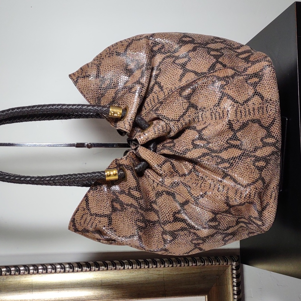 Sharif Snake Embossed Suede/Leather Gathered Tote… - image 5